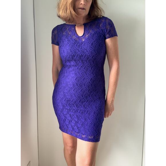 90s Bisou Bisou Womens Bodycon Dress Size Small/4 Purple Crochet Mini - Picture 1 of 9